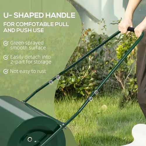 Outsunny 63 L Garden Lawn Roller with Water or Sand Filled Metal Drum, Green – 3