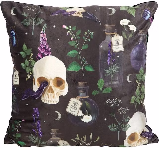 Kingsbury Gifts Square Venom and Vines Print Cushion, Black, W/D/H: 35 x 35 x 35 cm