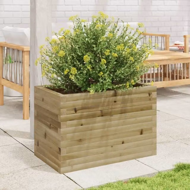 Berkfield Home Decorative Ornamental Garden Planter in Brown Impregnated Wood, W/D/H: 70 x 40 x 45.5 cm – 1