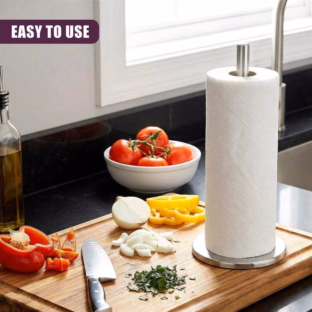 NESTLUNE Anti-Slip Freestanding Kitchen Paper Towel Holder Stand in Silver Stainless Steel, W: 100 cm, D: 15 cm, H: 15 cm – 2