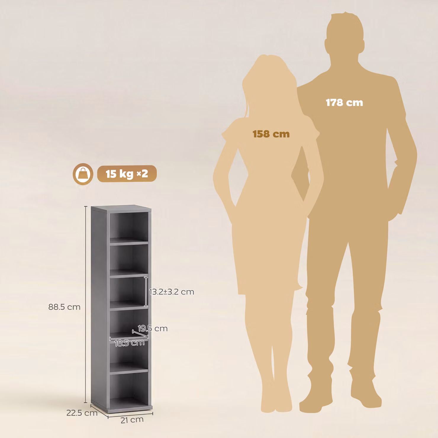 HOMCOM Set of 2 Light Grey CD Media Display Tower Racks with Adjustable Shelves – 3