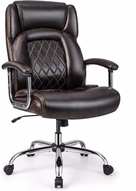 Costway Brown Leather Executive Office Chair with Headrest and Armrests, 227kg Capacity