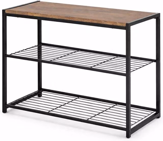FLAVORA 3 Tier Metal and Wood Shoe Rack Organiser in Brown, W/D/H: 100 x 52.5 x 30 cm – 1