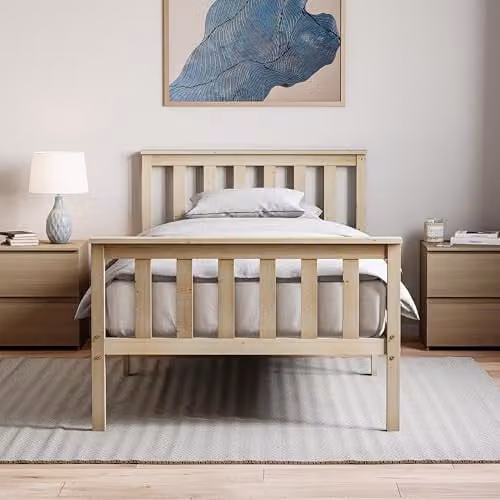 Vida Designs Milan Single Bed Frame in Brown Pine Wood, H 82 x W 97 x D 197.5 cm