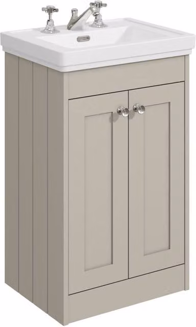 Balterley 500mm Floor Standing 2 Door Bathroom Unit with 3 Tap Hole Basin in Pebble Grey