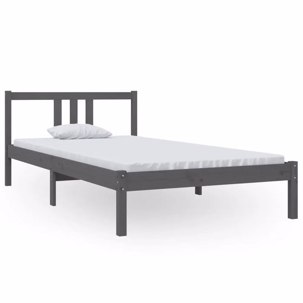 Berkfield Home Modern Grey Solid Pine Wood Bed Frame W/D/H: 100 x 200 cm – 2
