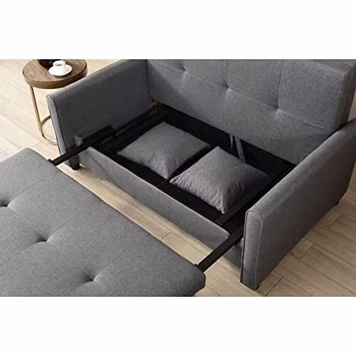 WestWood Grey Fabric 2 Seater Click Clack Sofa Bed with Sleeping Function and Scatter Cushions, W/D/H: 134 x 199 x 85 cm – 4