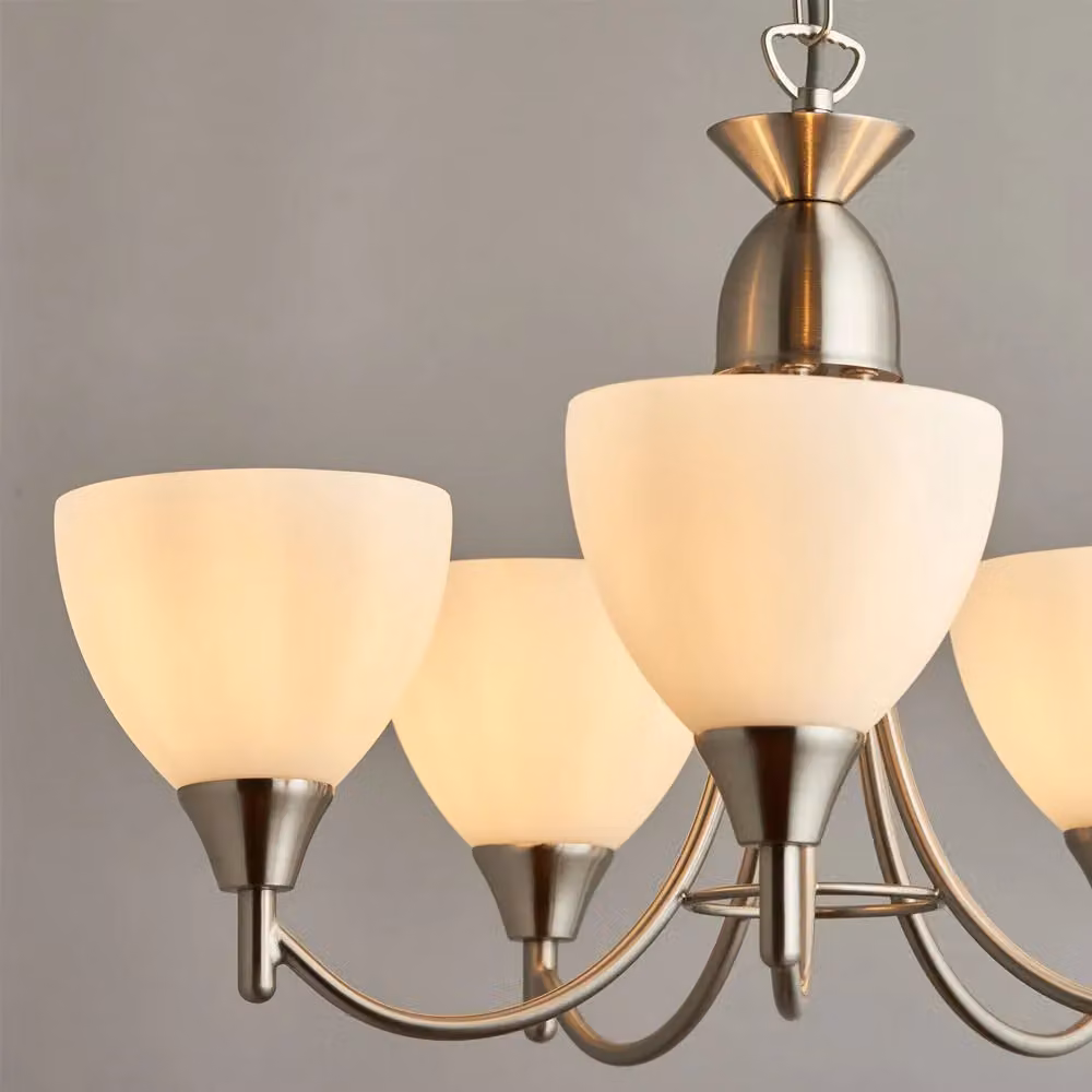 Loops Lighting Pack Featuring 5-Lamp Ceiling Light and 2x Twin Wall Lights in Satin Chrome with Clear Glass – 2