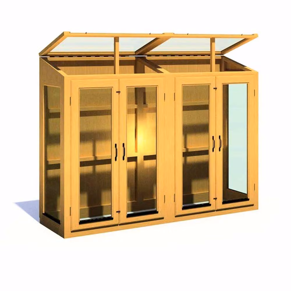Shires Heydon 7 x 2 Double Door Lean-to Timber Greenhouse in Light Brown, W: 210 cm, D: 59 cm, H: 157.7 cm – 2