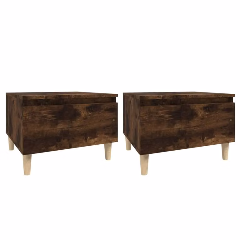 Berkfield Home Set of 2 Scandinavian Style Side Tables in Brown Oak, W/D/H: 50 x 46 x 35 cm