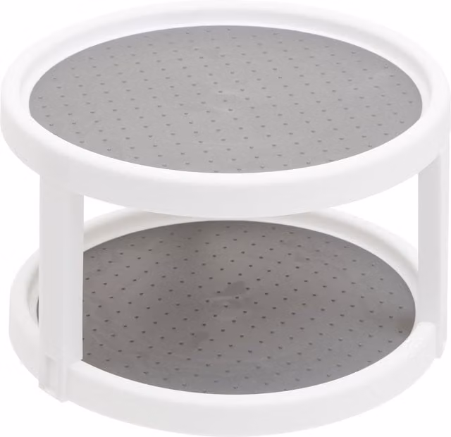 Orsina Two Tier Rotating Plastic Turntable with Shelf in Grey or White – 1
