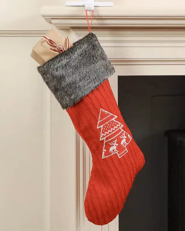 Dibor Set of 4 Red Nordic Tree Christmas Gift Bags and Stockings – 3