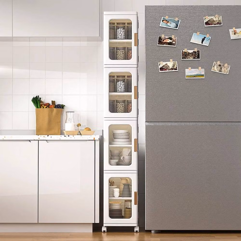 KORVIXA 4 Layer Plastic Multi-Function Shoe Rack Storage Cabinet with Transparent Glass Doors in White, Width: 90 cm – 3