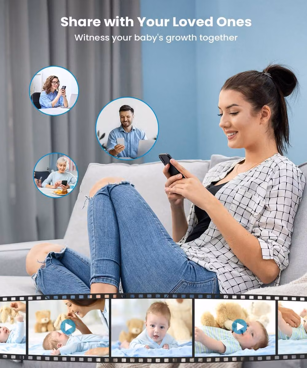 iegeek White 2.5K Baby Monitor with 5.5 inch Screen, 360 degree PTZ, Face and Cry Detection, Night Vision and Temperature Display – 4