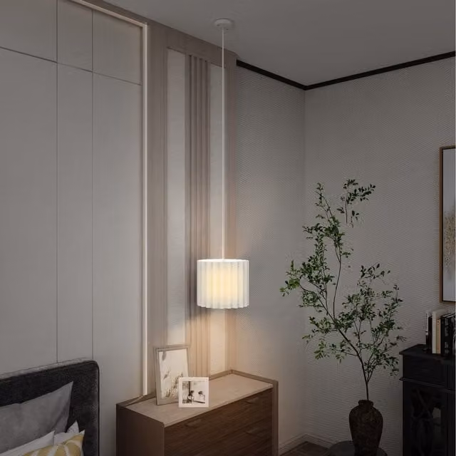 HOMCOM Modern Cylinder Fabric Pendant Light with E27 Lampshade in White or Beige