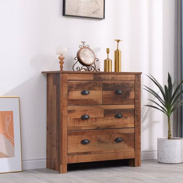 HMD Furniture Rustic Brown Wooden 4-Drawer Chest of Drawers