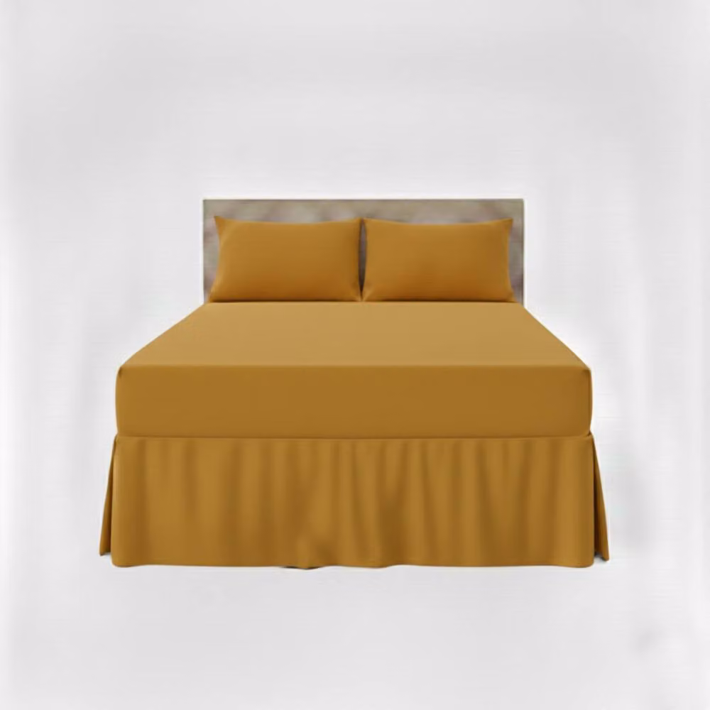 Snug City Super King Fitted Valance Bed Sheet in Mustard Yellow, Polycotton Mattress Cover with Frill, W/D/H: 200 x 200 cm – 2