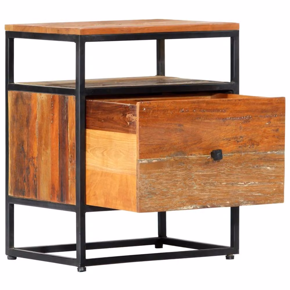 Berkfield Home Beautiful Bedside Cabinet in Brown, Solid Reclaimed Wood and Steel, W/D/H: 40 x 30 x 50 cm – 3
