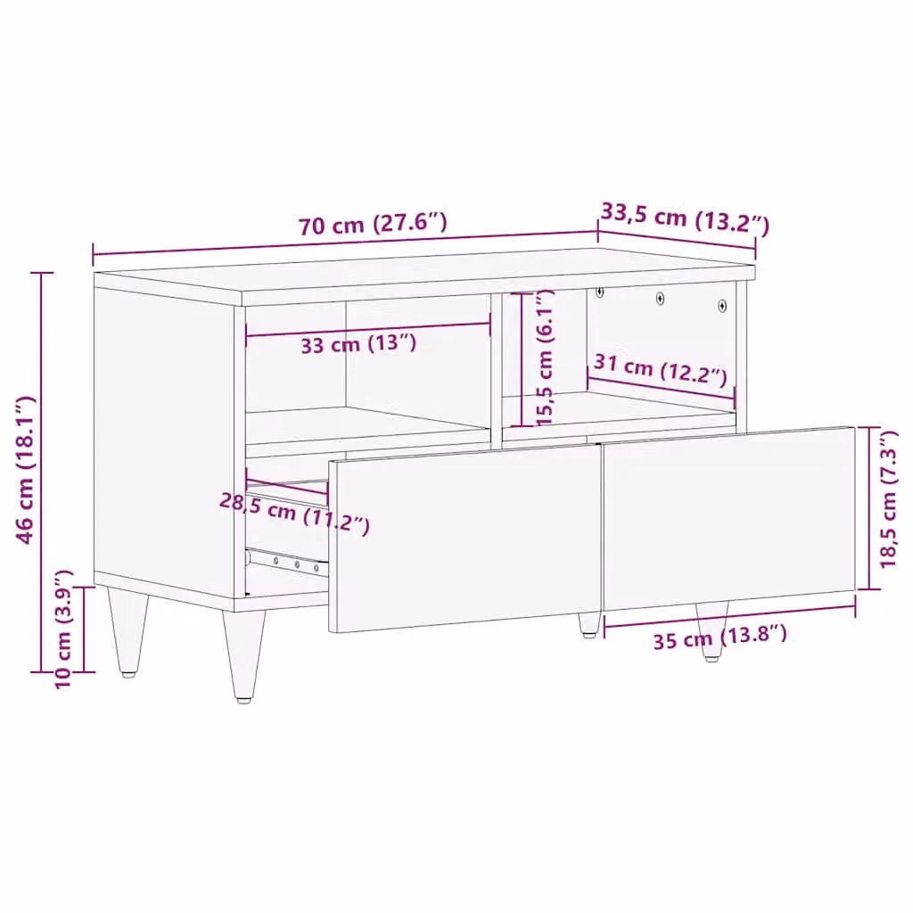 Berkfield Home Light Grey Mango Wood TV Cabinet W/D/H: 70 x 33.5 x 46 cm – 4