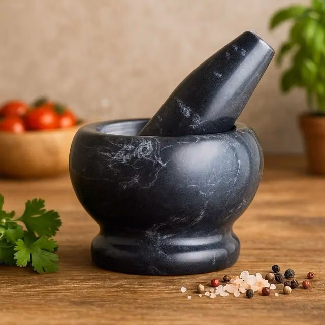 Orsina Black Marble Mortar and Pestle Set