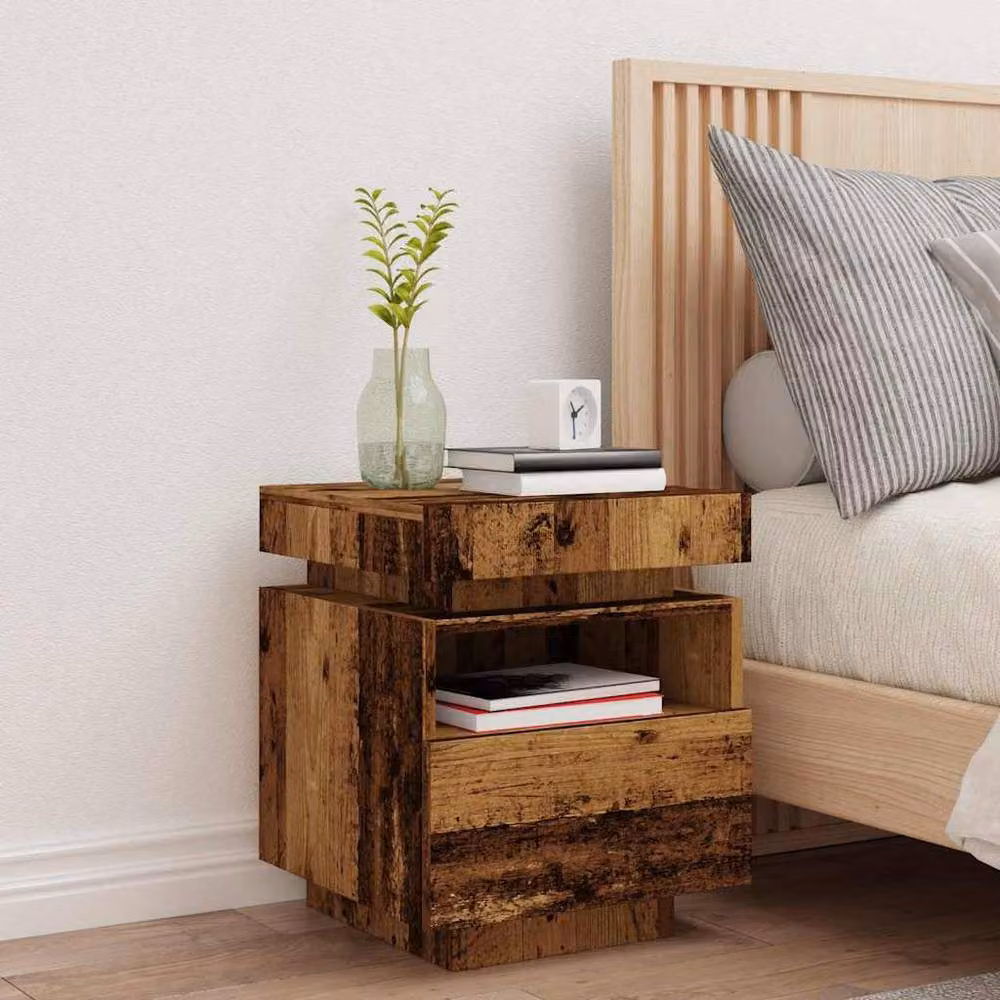 Berkfield Home Decorative Bedside Cabinet with Integrated LED Lights in Brown Old Wood, W: 39 cm, D: 39 cm, H: 48.5 cm – 4