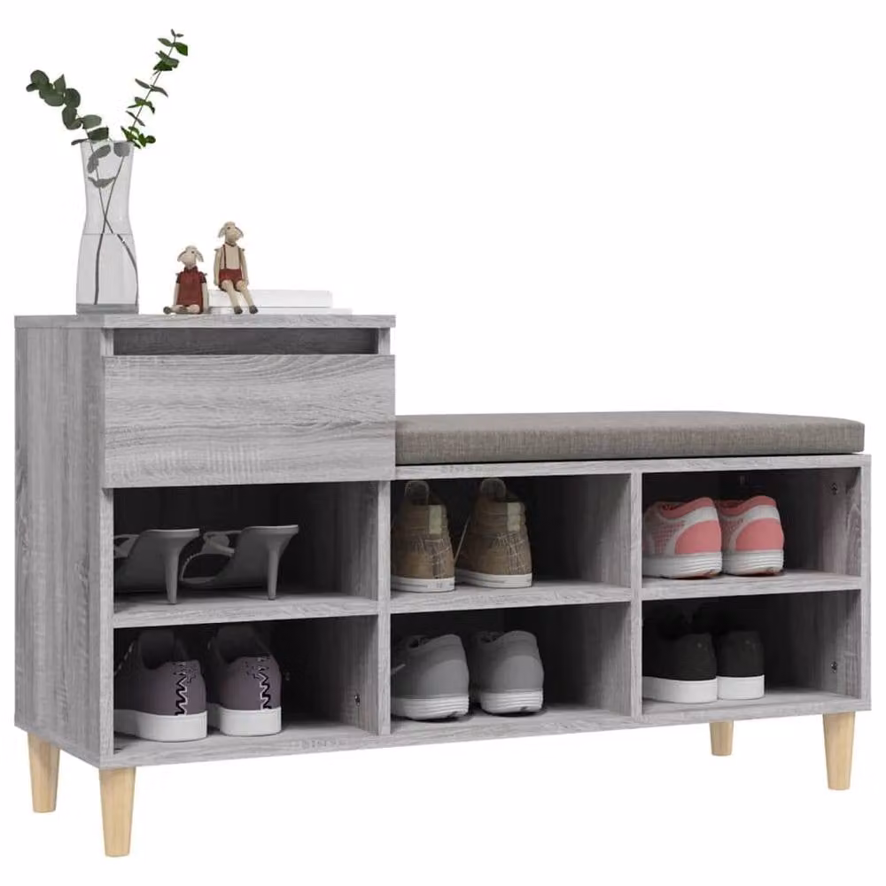Berkfield Home Grey Sonoma Shoe Cabinet with Integrated Seat, W: 102 cm, D: 36 cm, H: 60 cm – 3