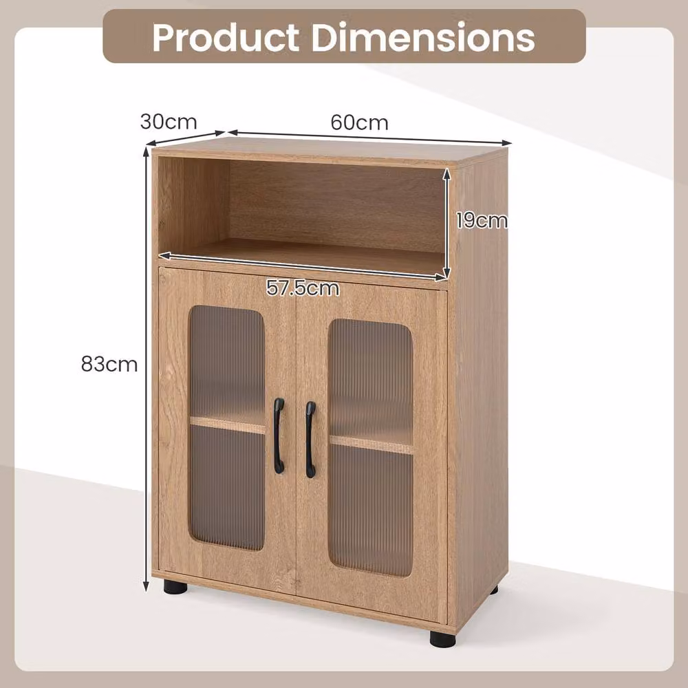 Costway Freestanding Bathroom Cabinet with 2 Hinged Doors and Internal Shelves in Natural Wood Finish – 2