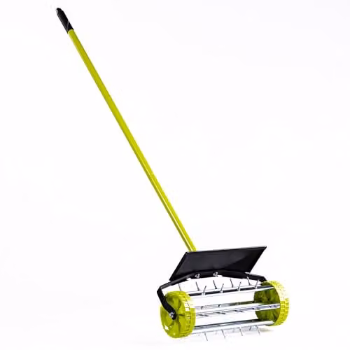 Garden Gear Rolling Lawn Aerator in Green and Silver with 36 cm Galvanised Steel Drum and 27 Spikes