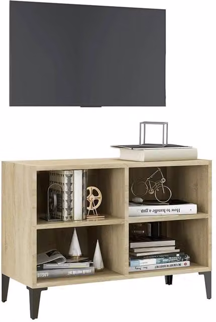 Berkfield Home TV Cabinet in Sonoma Oak and Beige with Metal Legs, W: 69.5 cm, D: 30 cm, H: 50 cm – 1