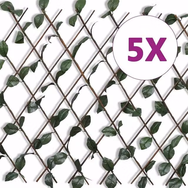 Berkfield Home Willow Trellis Fence with Artificial Leaves, 5 Pieces, Brown, H 180 cm x W 90 cm – 1