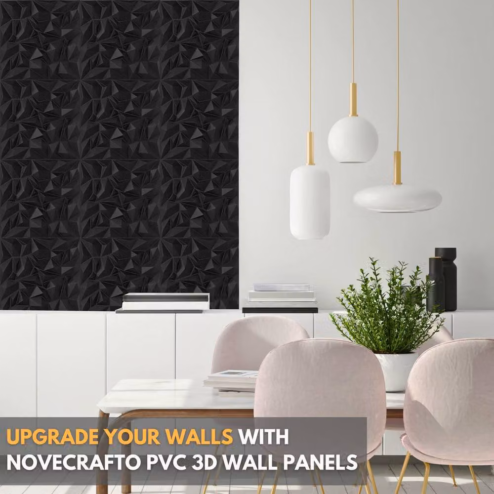 Novecrafto Diamond Prestige Effect 3D Wall Panels, 6 Sheets, Matt Black – 7