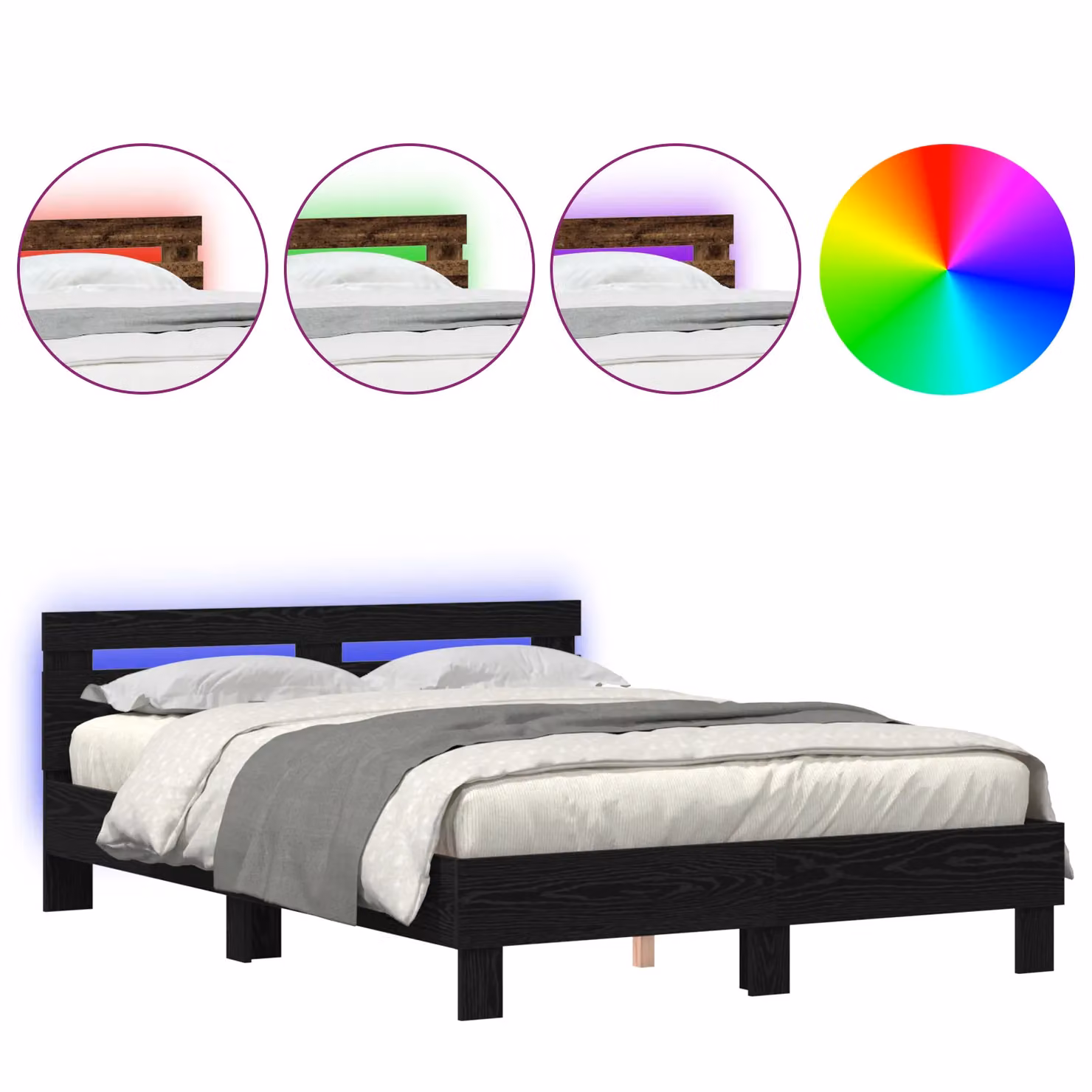 Berkfield Home Black Solid Oak Bed Frame, W/D/H: 150 x 200 x 155 cm – 3