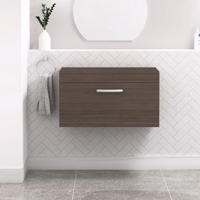 Royal Bathrooms Turin 800mm Grey Elm Wall Mounted 1 Drawer Bathroom Vanity Unit