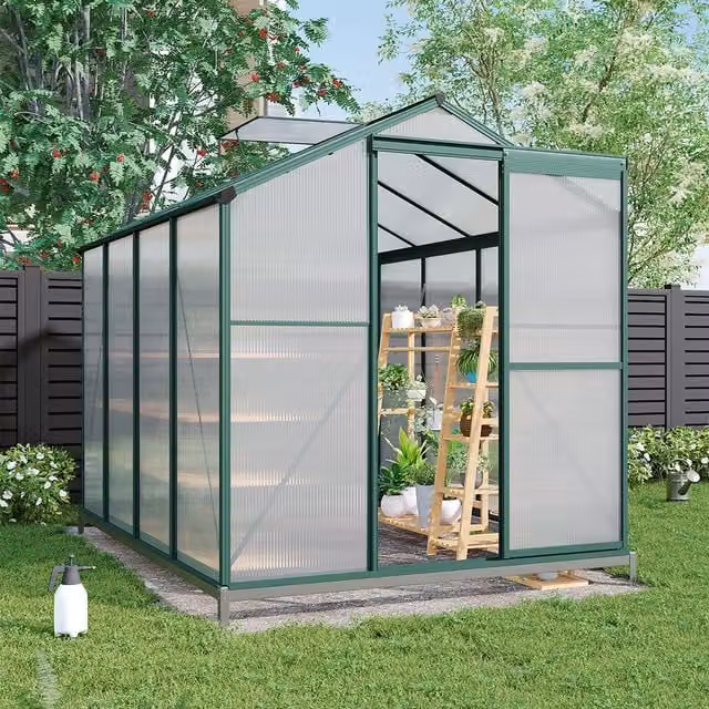 Breeins Aluminium Frame Greenhouse with Base and Window, Green and Transparent, W: 252 cm, H: 190 cm