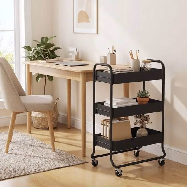STILVORA Metal Storage Trolley with 3 Baskets in Matt Black – 1