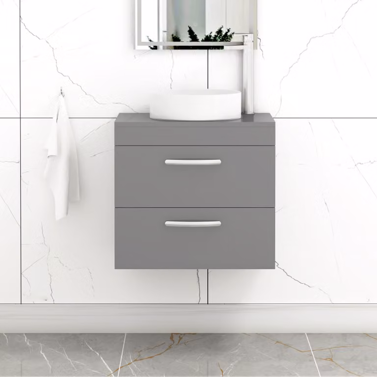Royal Bathrooms Turin Wall Hung Vanity Unit with 2 Drawers and Countertop Basin, Indigo Grey Gloss