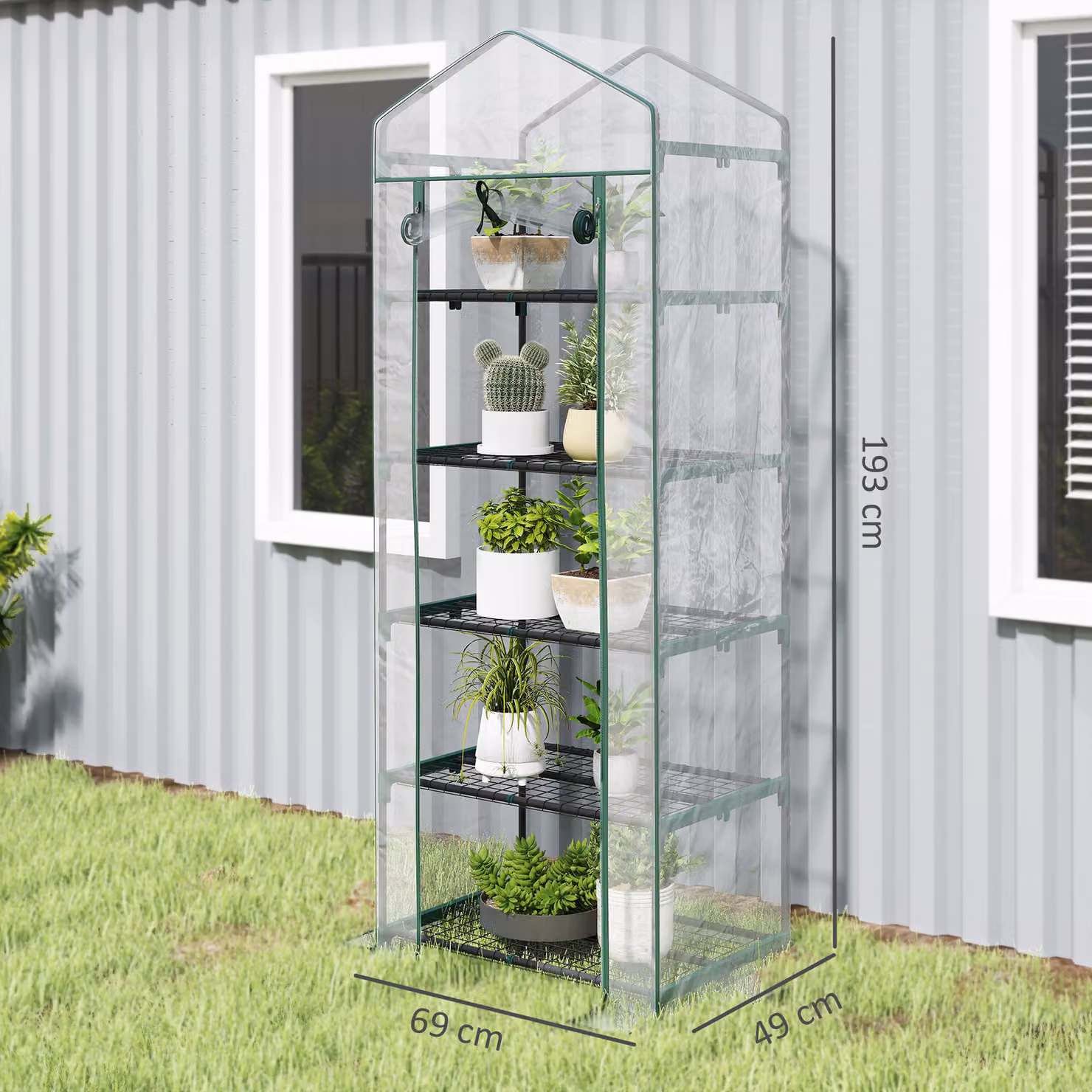 Outsunny 5-Tier Portable Greenhouse with Transparent PVC Cover and Metal Frame – 3