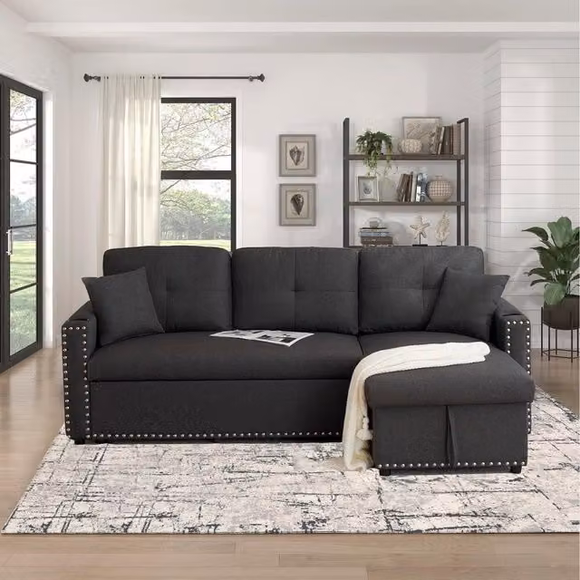 Kosy Koala 3 Seater Reversible L-Shape Corner Sofa Bed with Pull Out Frame and Cup Holders in Dark Grey Fabric