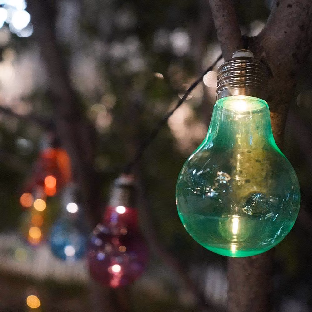 Voltico 10 Solar LED Festoon Light Bulbs in Warm White and Multicolour with Dusk Sensor and Vintage Glass Drop Design – 1