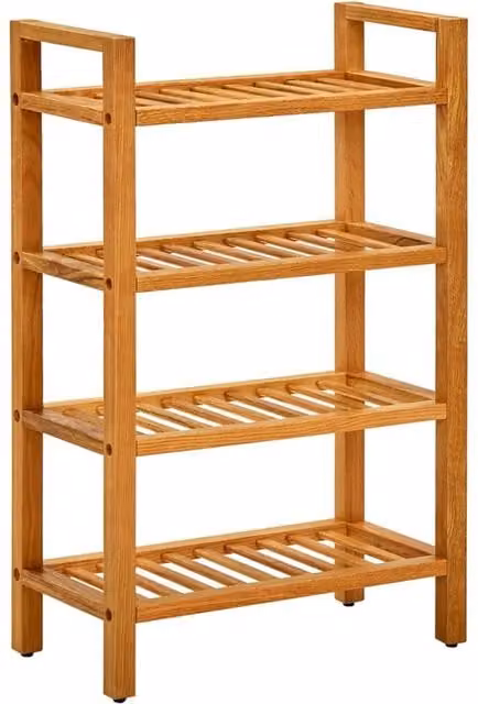 Berkfield Home 4-Shelf Solid Oak Wood Shoe Rack in Brown, W/D/H: 50 x 27 x 80 cm