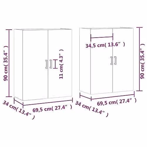 vidaXL Set of 2 Modern Wall Mounted Storage Cabinets in Smoked Oak with Hinged Doors – 2