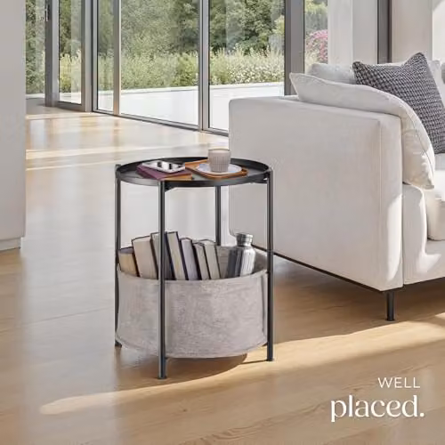 tectake Round Minimalist Side Table in Black Metal, W/D/H: 45.5 x 45.5 x 53 cm – 2
