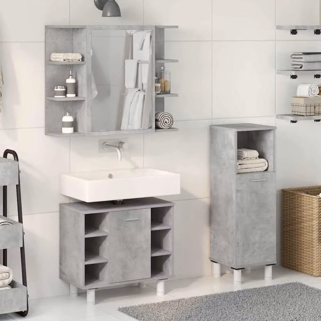 Berkfield Home 3 Piece Modern Bathroom Furniture Set in Concrete Grey Matt MDF – 2