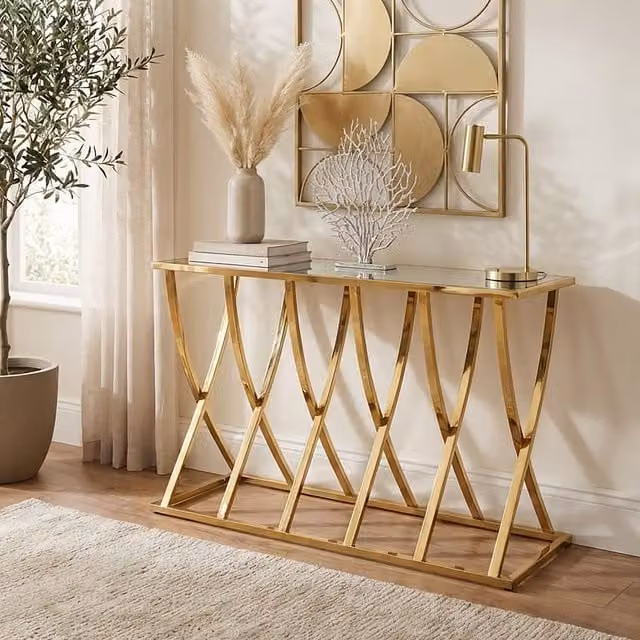 Orsina Gold Rectangular Glass and Metal Console Table