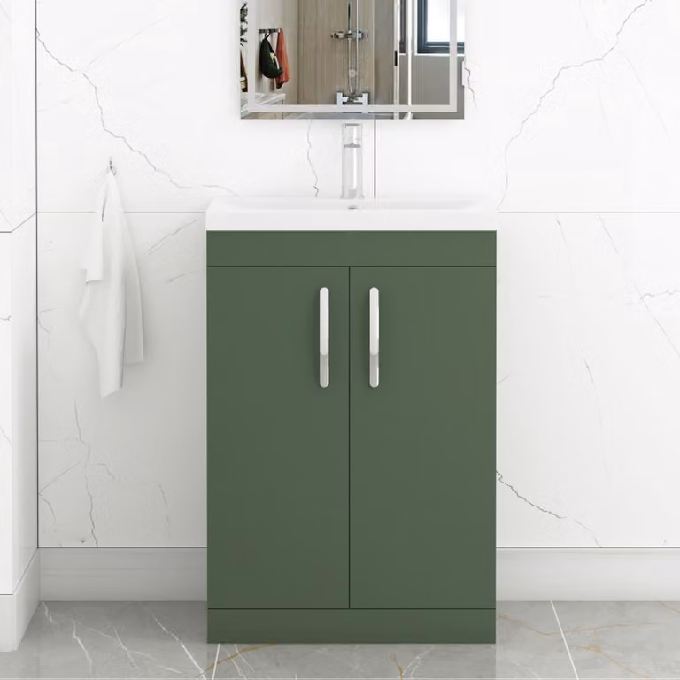 Royal Bathrooms Turin 600mm Matt Green Floor Standing 2 Door Vanity Sink Unit with Mid-Edge Basin