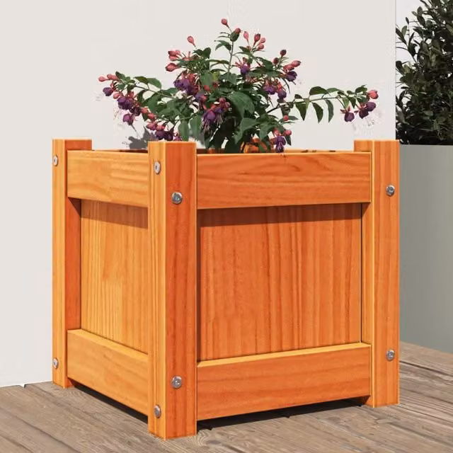 Berkfield Home Garden Wax Brown Solid Wood Pine Planter Tub W/D/H: 31 x 31 x 31 cm