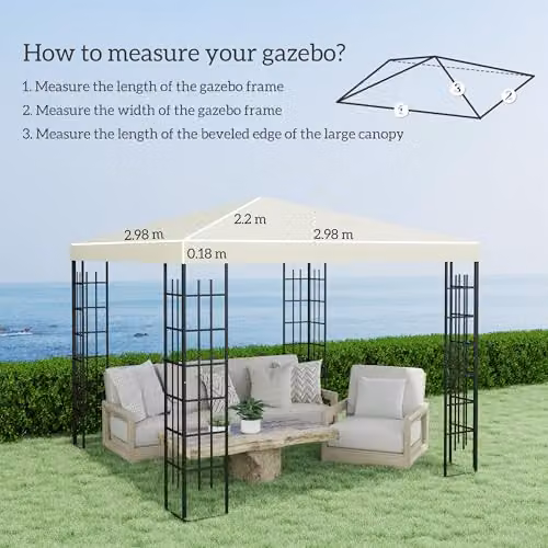 Outsunny Gazebo Canopy Replacement Cover with Drain Holes, Cream White, 3 x 3 m – 3