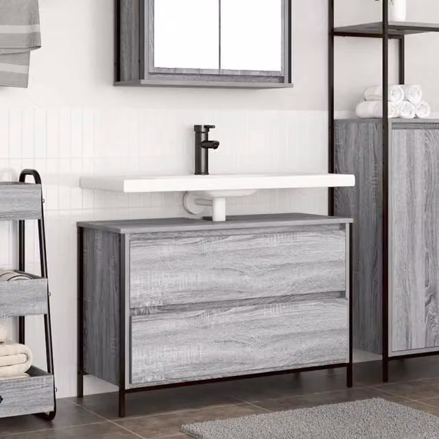 Berkfield Home Bathroom Basin Cabinet with Drawers, Grey Sonoma, W: 90 cm, D: 34.5 cm, H: 60 cm – 1
