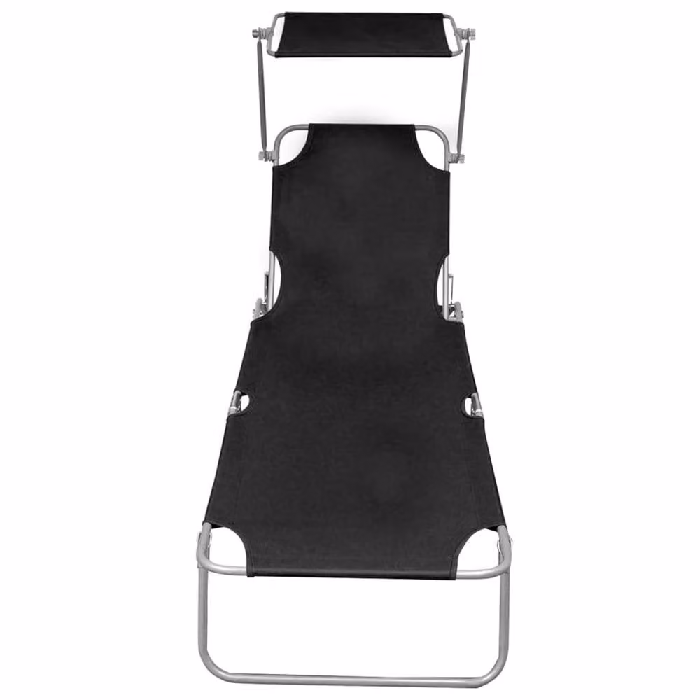 Berkfield Home Folding Sun Lounger with Canopy in Black Powder Coated Aluminium and Textilene Fabric – 2