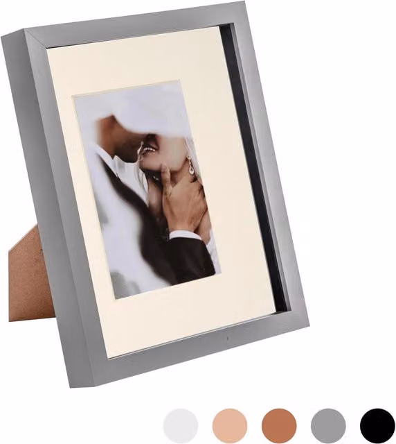 Nicola Spring 3D Box Photo Frame, Grey and Yellow, Rectangular Tabletop Design with 4x6 inch Mount